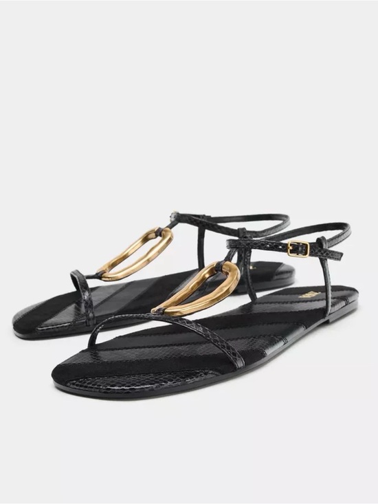 Zara Shoes - Zara Black Sandal with Gold Applique